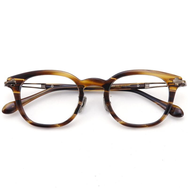 Muzz Men's Full Rim Square Acetate Titanium Eyeglasses Thick Full Rim Muzz Auburn