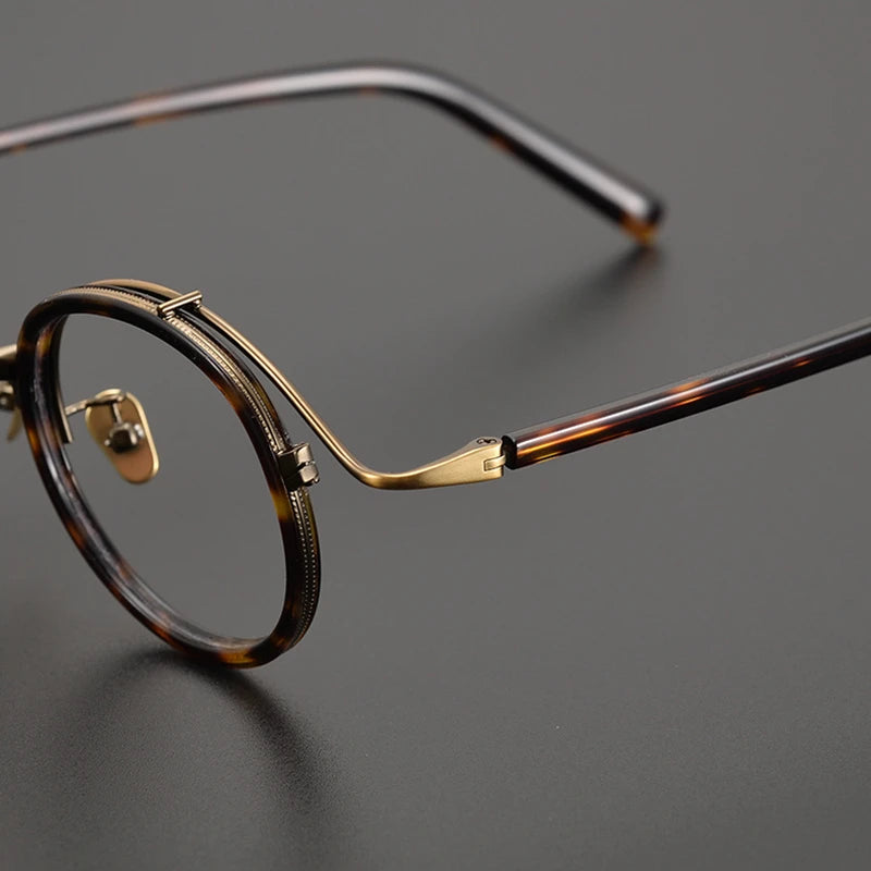 Black Mask Unisex Full Rim Round Titanium Acetate Eyeglasses 82027 Full Rim Black Mask
