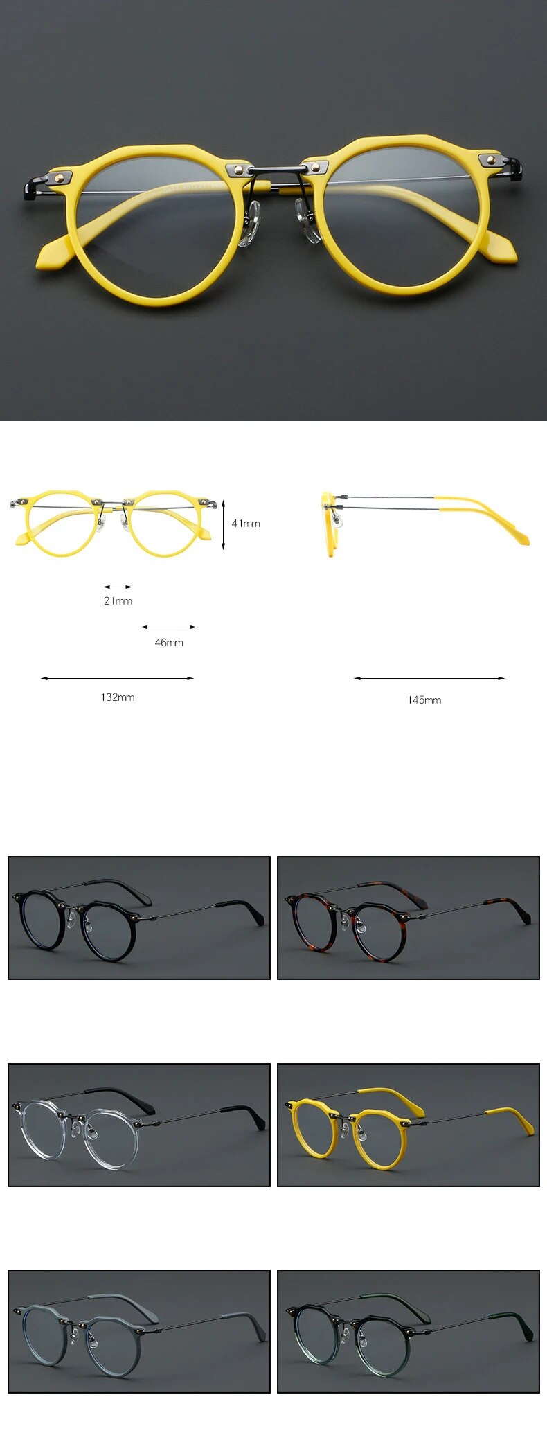 CCspace Unisex Full Rim Flat Top Round Acetate Eyeglasses 57028 Full Rim CCspace
