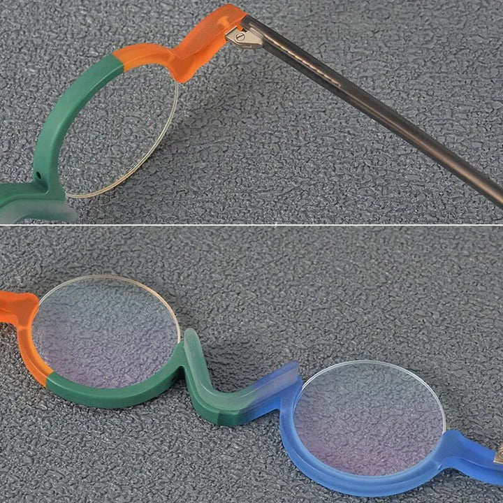 Yujo Unisex Semi Rim Small Round Acetate Eyeglasses 35mm Semi Rim Yujo