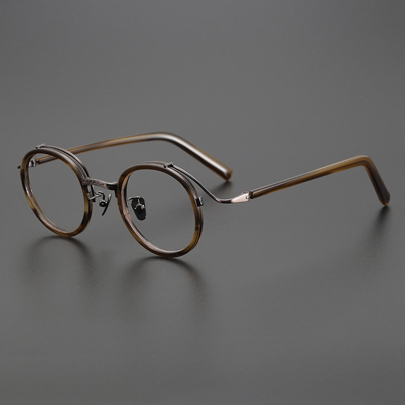 Gatenac Unisex Full Rim Round Acetate Alloy Eyeglasses Gxyj1029 Full Rim Gatenac Striped Brown