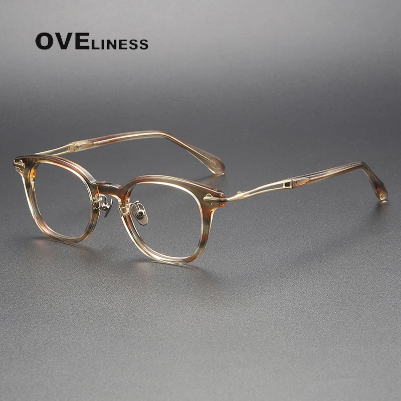 Oveliness Unisex Full Rim Square Acetate Titanium Eyeglasses 4422 Full Rim Oveliness gold  