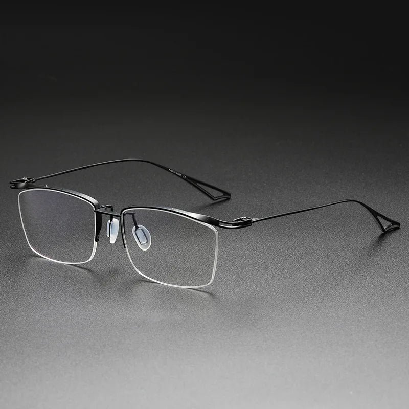 Aimee Unisex Semi Rim Square Brow Line Titanium Eyeglasses 3817 Semi Rim Aimee Black