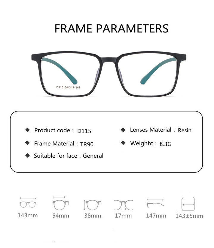 Kocolior Unisex Full Rim Square Acetate Tr 90 Hyperopic Reading Glasses D115 Reading Glasses Kocolior