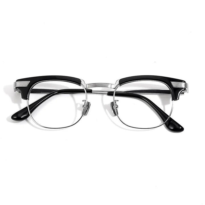 Black Mask Unisex Full Rim Oval Square Titanium Acetate Eyeglasses 42909 Full Rim Black Mask