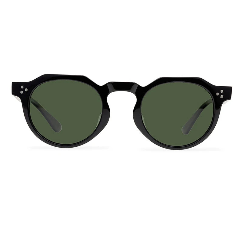 Black Mask Unisex Full Rim Flat Top Round Acetate Polarized Sunglasses 9532s Full Rim Black Mask