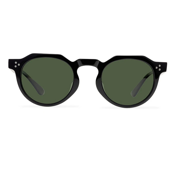 Black Mask Unisex Full Rim Flat Top Round Acetate Polarized Sunglasses 9532s Full Rim Black Mask
