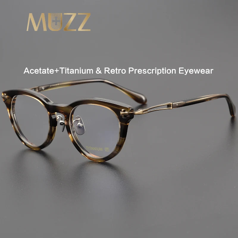 Muzz Unisex Full Rim Round Acetate Titanium Eyeglasses 31402