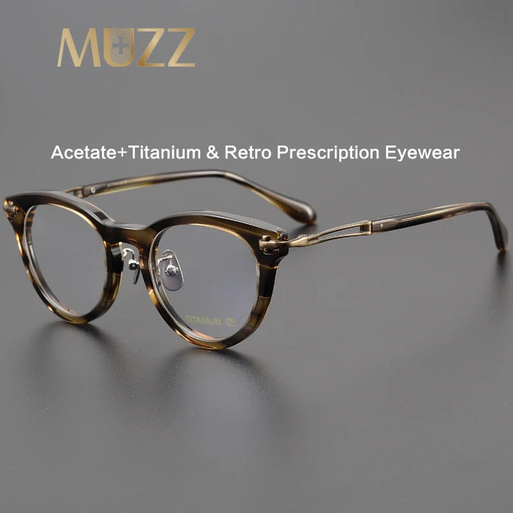 Muzz Unisex Full Rim Round Acetate Titanium Eyeglasses 31402