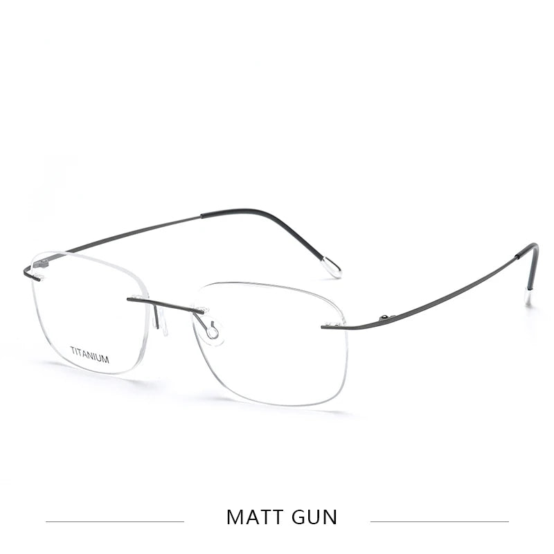 Brightzone Unisex Rimless Oval Square Titanium Eyeglasses 71610 Rimless Brightzone Matte Gun