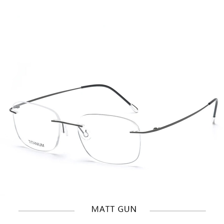 Brightzone Unisex Rimless Oval Square Titanium Eyeglasses 71610 Rimless Brightzone Matte Gun