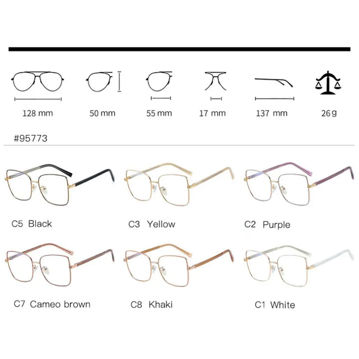 Handoer Women's Full Rim Square Alloy Spring Hinge Eyeglasses 95773