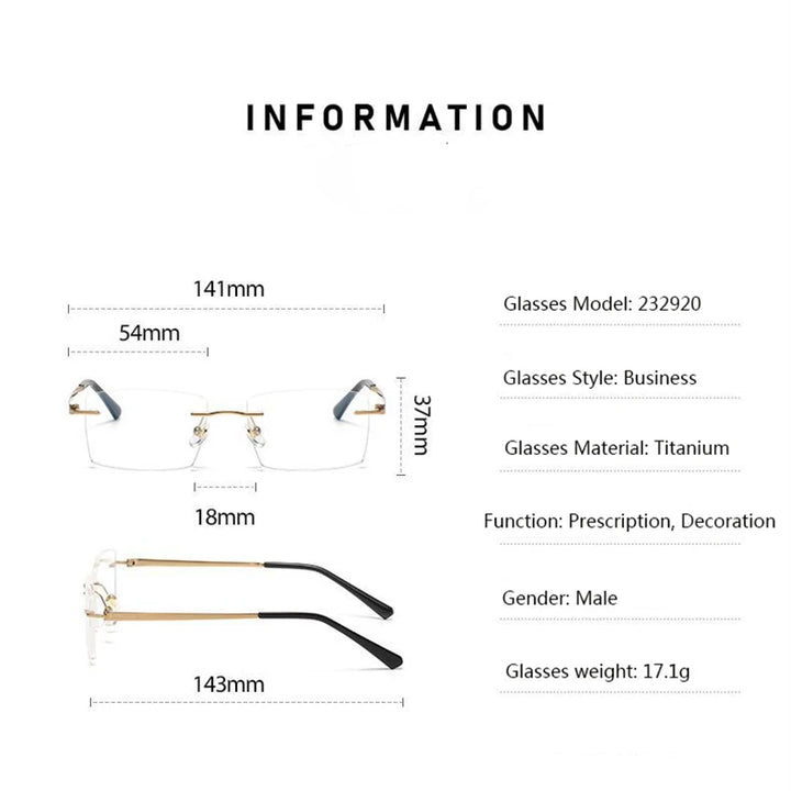 Hdcrafter Unisex Rimless Square Titanium Eyeglasses 232302