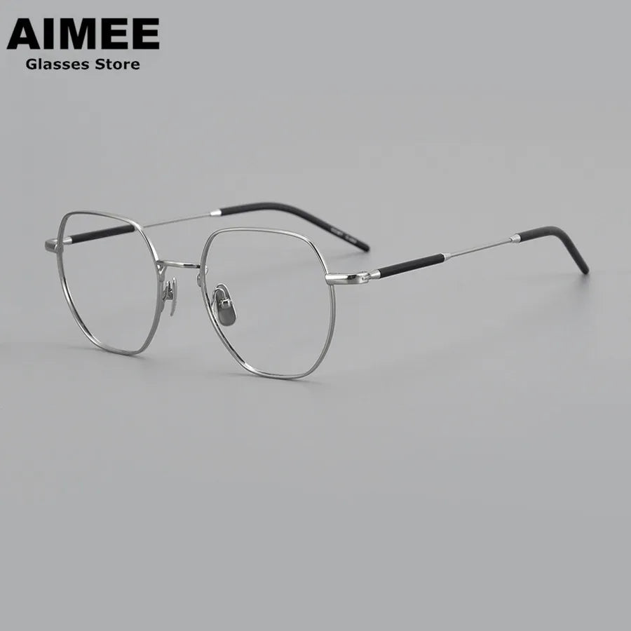 Aimee Unisex Full Rim Flat Top Polygon Oval Titanium Eyeglasses 236649