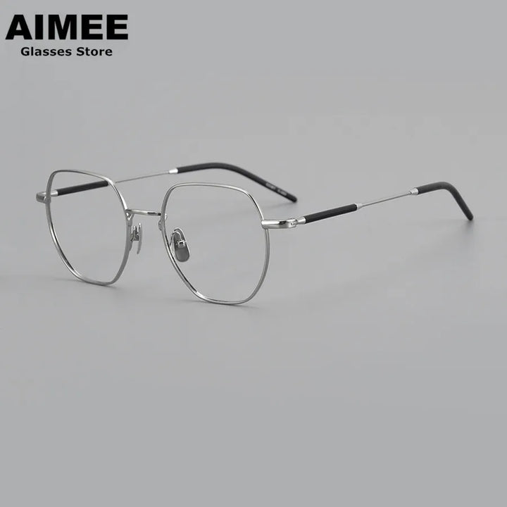 Aimee Unisex Full Rim Flat Top Polygon Oval Titanium Eyeglasses 236649