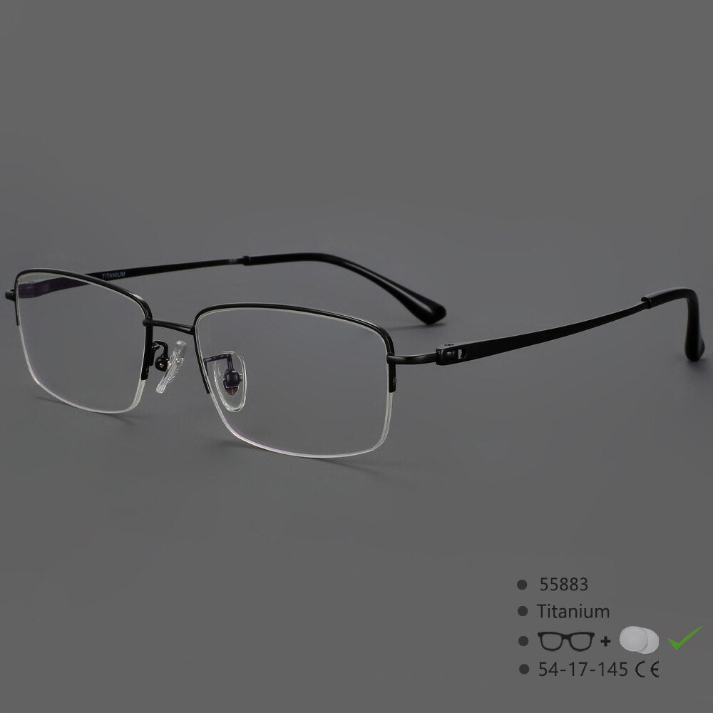 CCspace Women's Semi Rim Square Hand Crafted Titanium Eyeglasses 55883 Semi Rim CCspace Black China