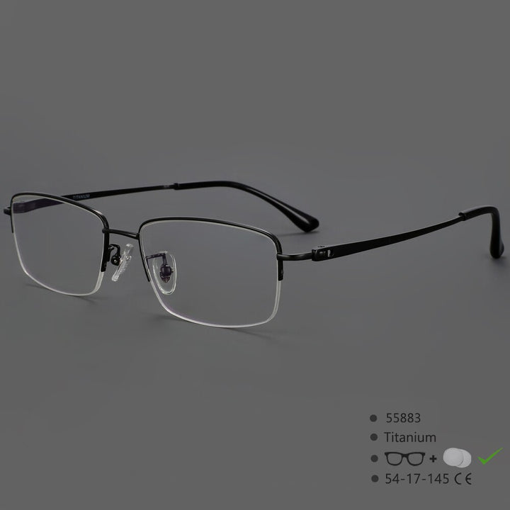 CCspace Women's Semi Rim Square Hand Crafted Titanium Eyeglasses 55883 Semi Rim CCspace Black China