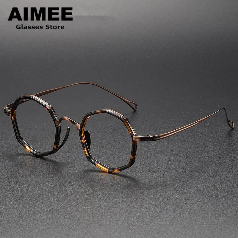Aimee Unisex Full Rim Polygon Round Titanium Acetate Eyeglasses 80872 Full Rim Aimee Tortoise-Bronze