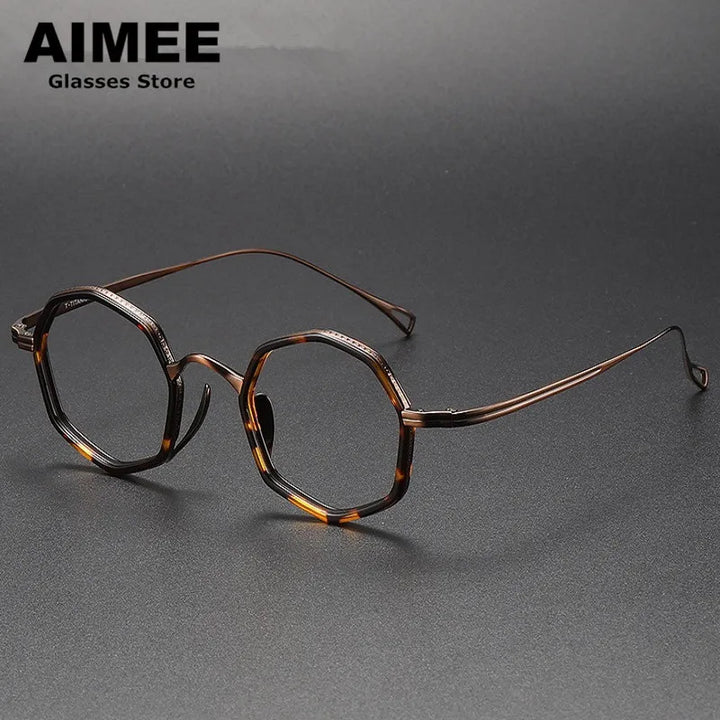 Aimee Unisex Full Rim Polygon Round Titanium Acetate Eyeglasses 80872 Full Rim Aimee Tortoise-Bronze