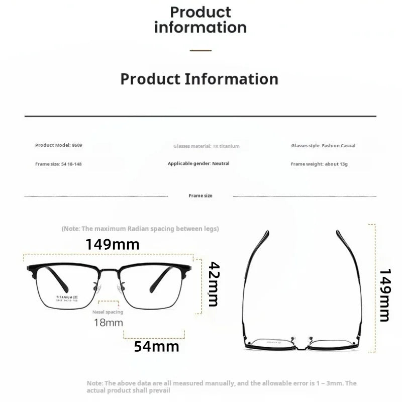 Momoja Unisex Full Rim Big Square Tr 90 Titanium Eyeglasses 728609