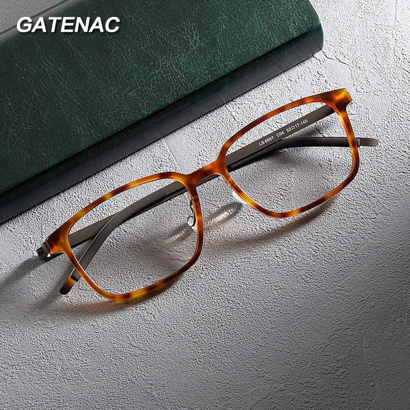 Gatenac Unisex Full Rim Square Screwless Acetate Alloy Eyeglasses 1235 Full Rim Gatenac