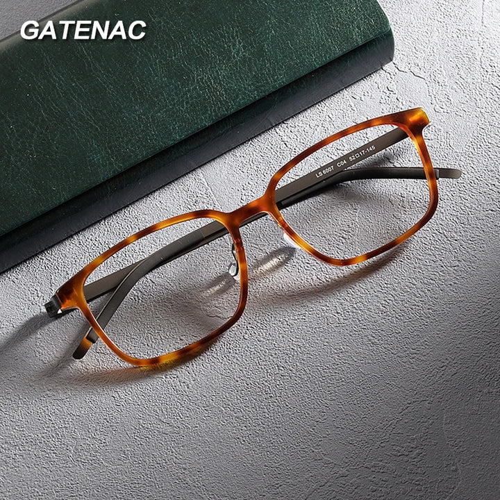 Gatenac Unisex Full Rim Square Screwless Acetate Alloy Eyeglasses 1235 Full Rim Gatenac