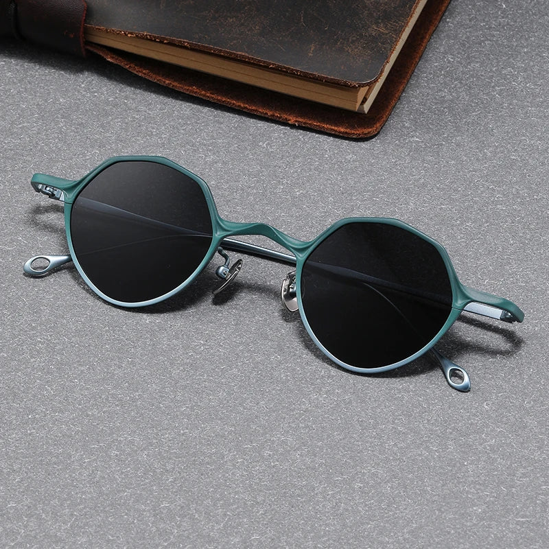 Black Mask Unisex Full Rim Polygon Titanium Polarized Sunglasses S5973 Sunglasses Black Mask Green black