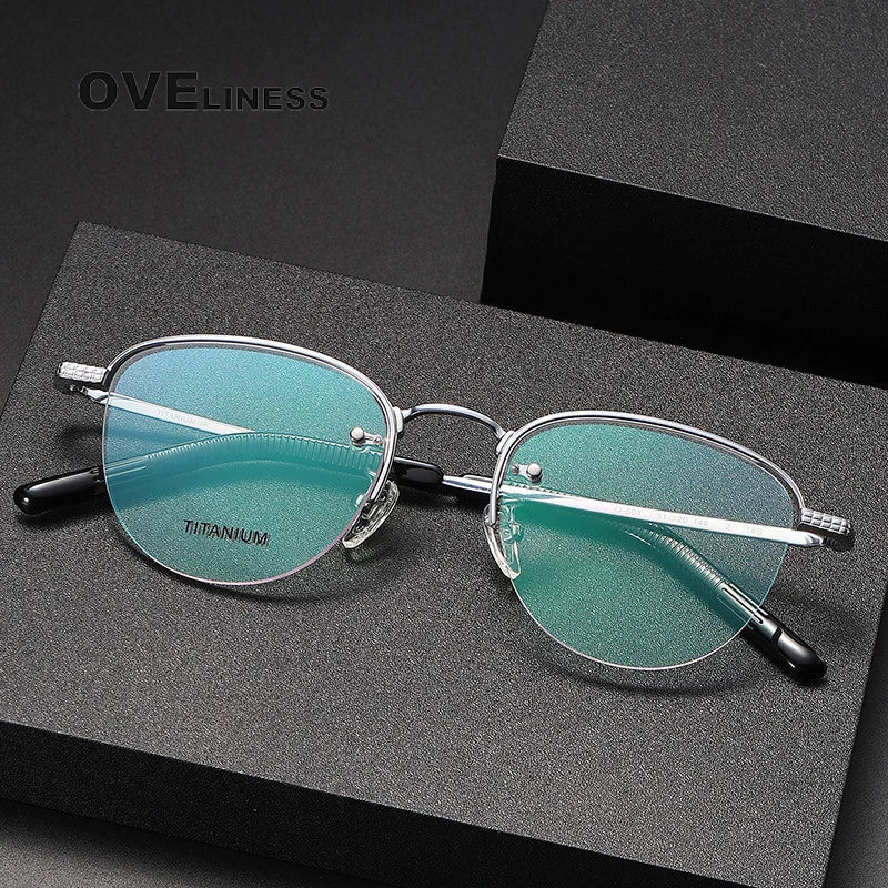 Oveliness Unisex Semi Rim Oval Titanium Eyeglasses Ot050 Semi Rim Oveliness