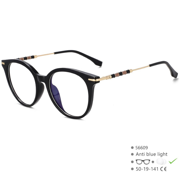 CCspace Women's Full Rim Round Acetate Alloy Eyeglasses 56609 Full Rim CCspace C4Black