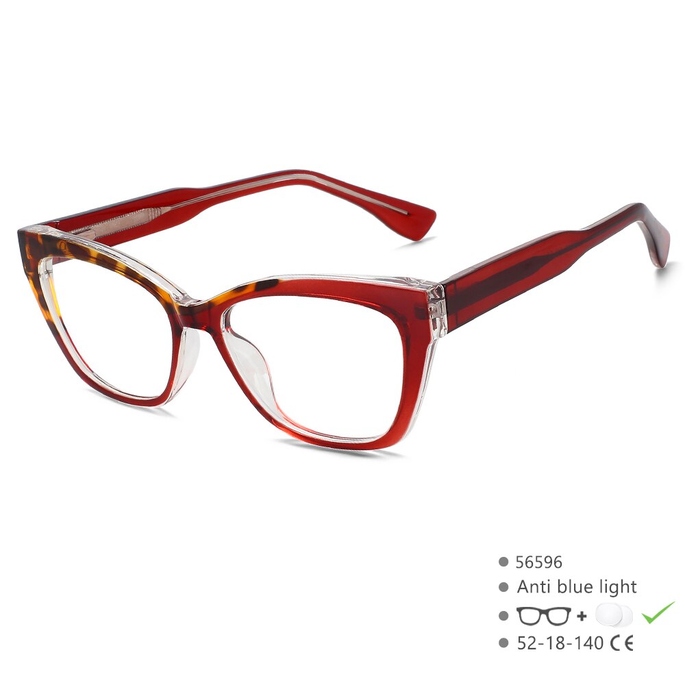 CCspace Unisex Full Rim Square Cat Eye Tr 90 Titanium Eyeglasses 56596 Full Rim CCspace C6Red