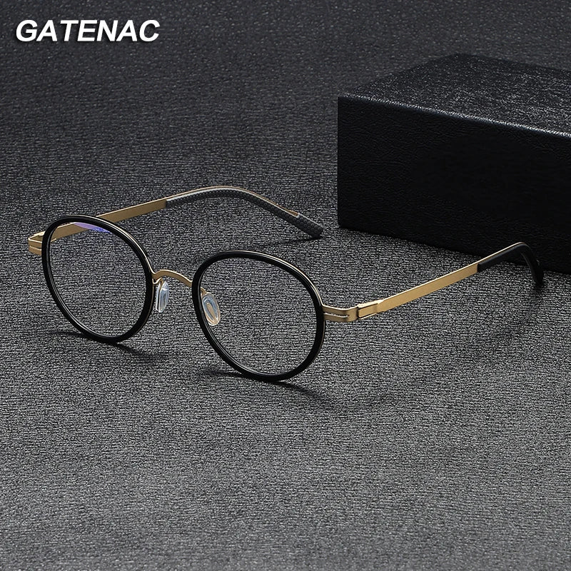 Gatenac Unisex Full Rim Round Titanium Eyeglasses Gxyj1154 Full Rim Gatenac