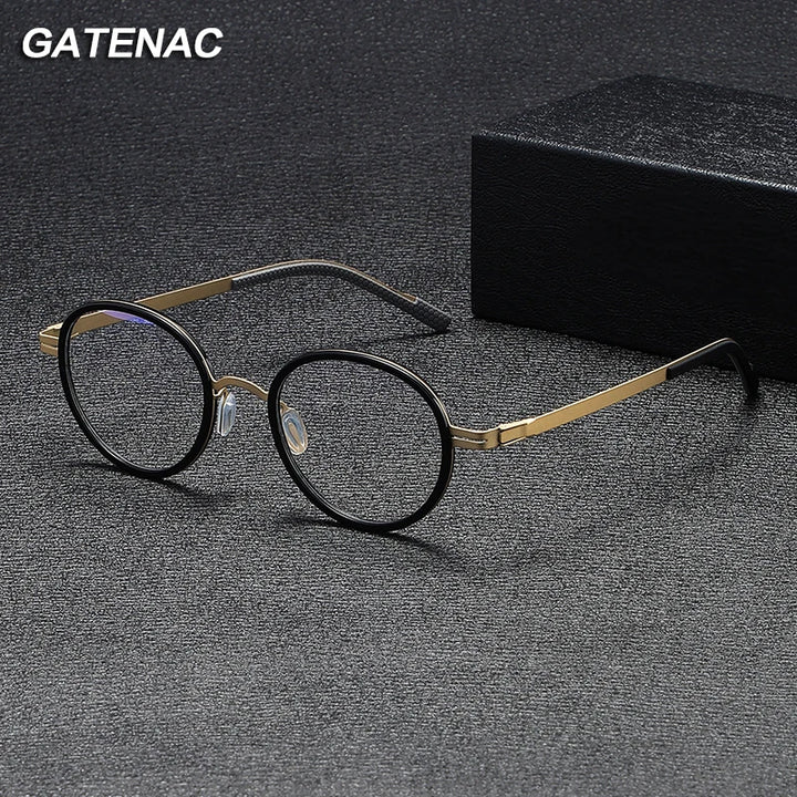 Gatenac Unisex Full Rim Round Titanium Eyeglasses Gxyj1154 Full Rim Gatenac