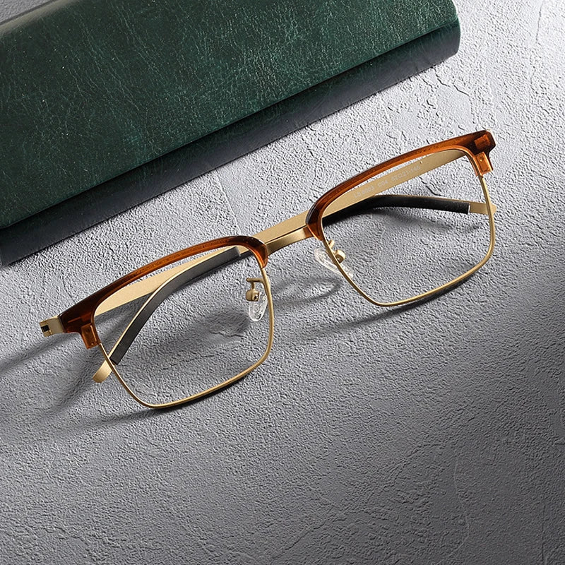 Gatenac Unisex Full Rim Square Screwless Acetate Alloy Eyeglasses 1236 Full Rim Gatenac Tortoiseshell Gold