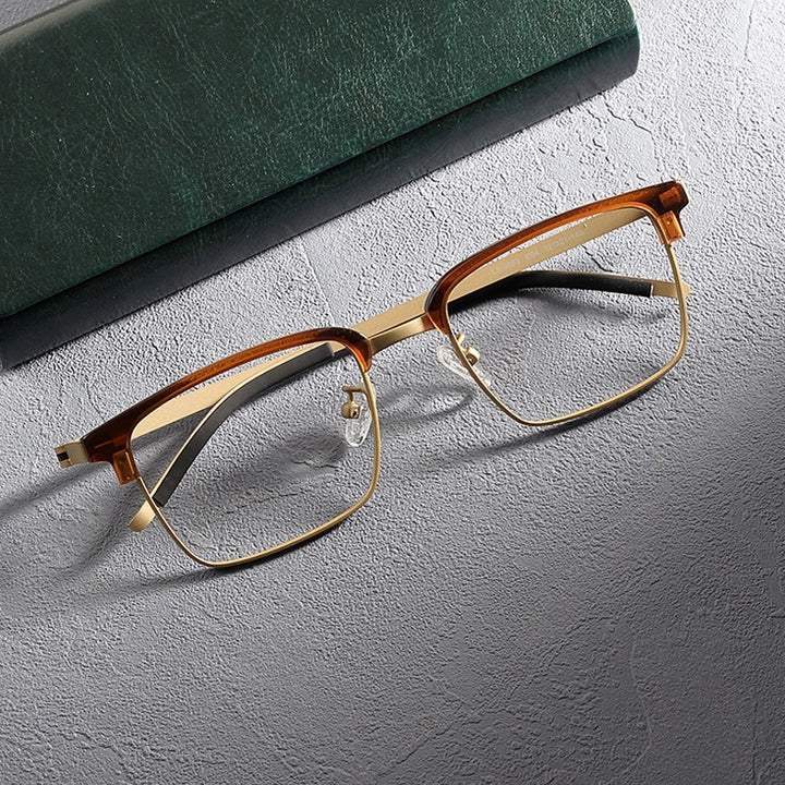 Gatenac Unisex Full Rim Square Screwless Acetate Alloy Eyeglasses 1236 Full Rim Gatenac Tortoiseshell Gold