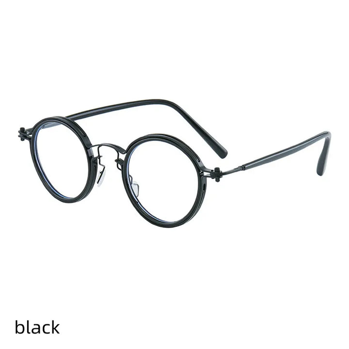 Kocolior Unisex Full Rim Round Alloy Acetate Hyperopic Reading Glasses 2203 Reading Glasses Kocolior Black 0