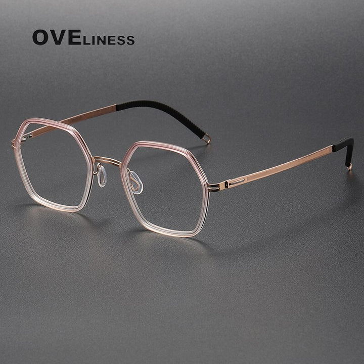 Oveliness Unisex Full Rim Polygon Acetate Titanium Eyeglasses 8202322 Full Rim Oveliness pink gold  