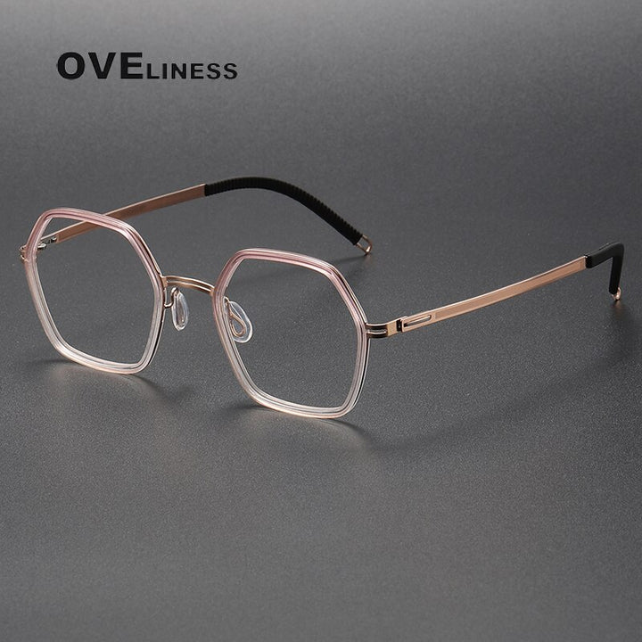 Oveliness Unisex Full Rim Polygon Acetate Titanium Eyeglasses 8202322 Full Rim Oveliness pink gold
