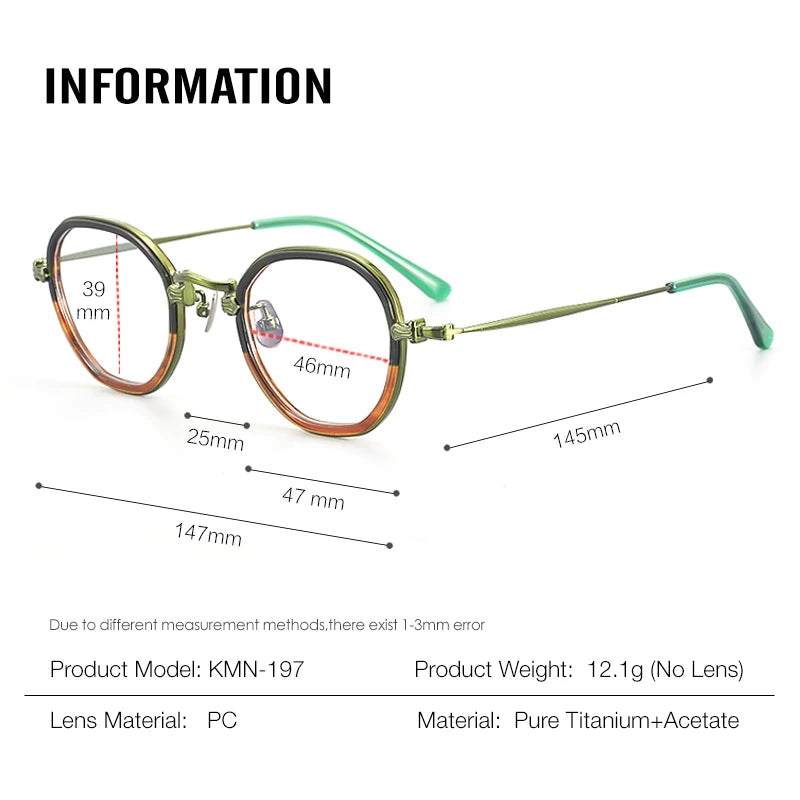 Aror Unisex Full Rim Flat Top Polygon Titanium Acetate Eyeglasses 4941 Full Rim Aror