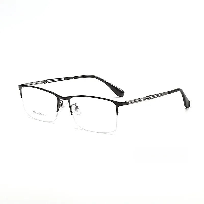 Yimaruili Men's Semi Rim Big Square Alloy Eyeglasses 34082 Semi Rim Yimaruili Eyeglasses Black
