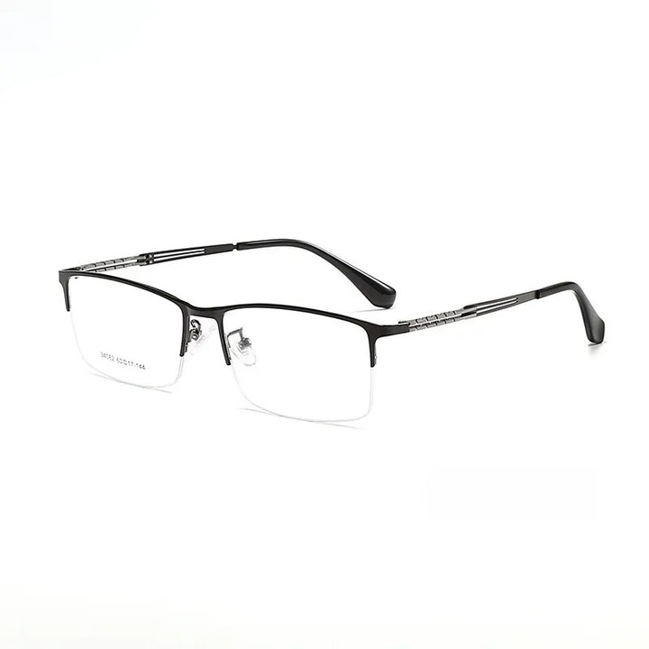 Yimaruili Men's Semi Rim Big Square Alloy Eyeglasses 34082 Semi Rim Yimaruili Eyeglasses Black