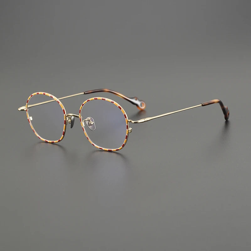 Gatenac Unisex Full Rim Small Round Titanium Eyeglasses Gxyj1457 Full Rim Gatenac Floral