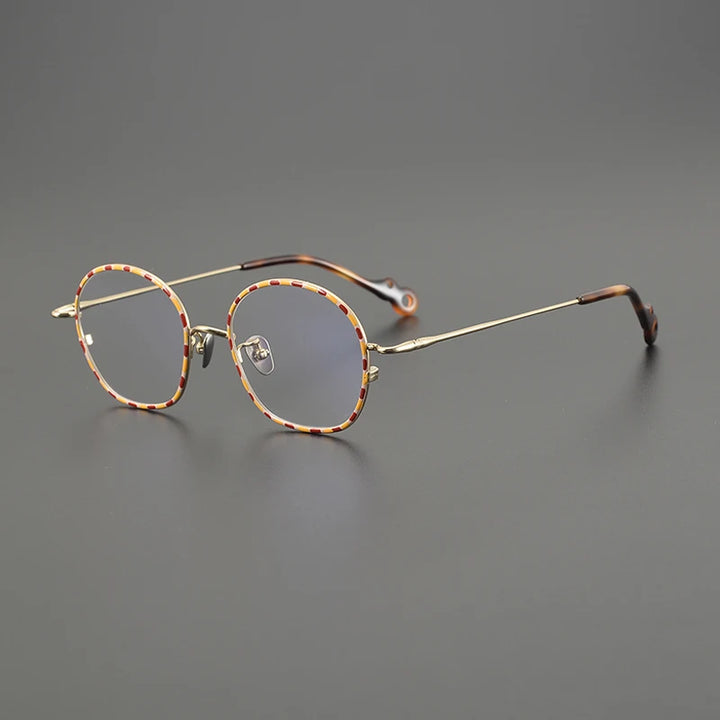 Gatenac Unisex Full Rim Small Round Titanium Eyeglasses Gxyj1457 Full Rim Gatenac Floral