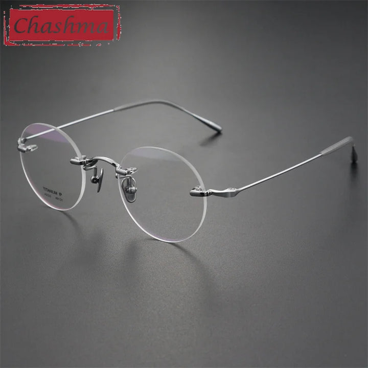 Chashma Ottica Unisex Rimless Octagon Round Titanium Eyeglasses 2323 Rimless Chashma Ottica Silver  