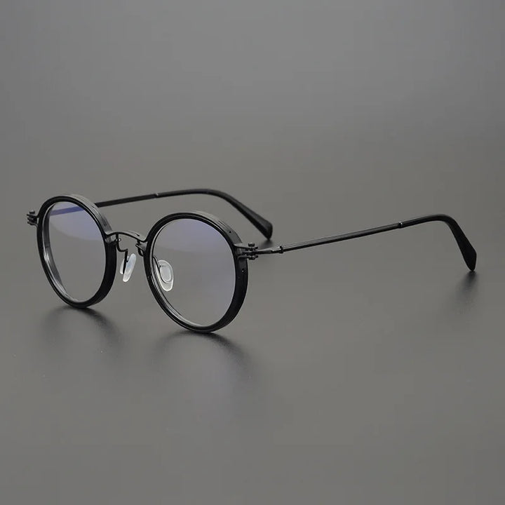 Black Mask Unisex Full Rim Round Titanium Acetate Eyeglasses 195021