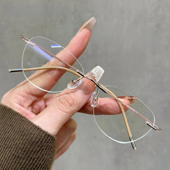 Momoja Women's Rimless Brow Line Polygon Titanium Eyeglasses 418321