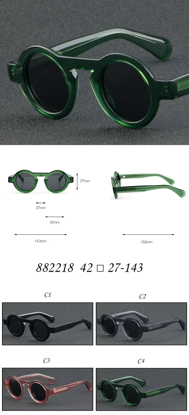 Nobler Unisex Full Rim Round Thick Acetate Polarized Sunglasses 8822 Sunglasses Nobler