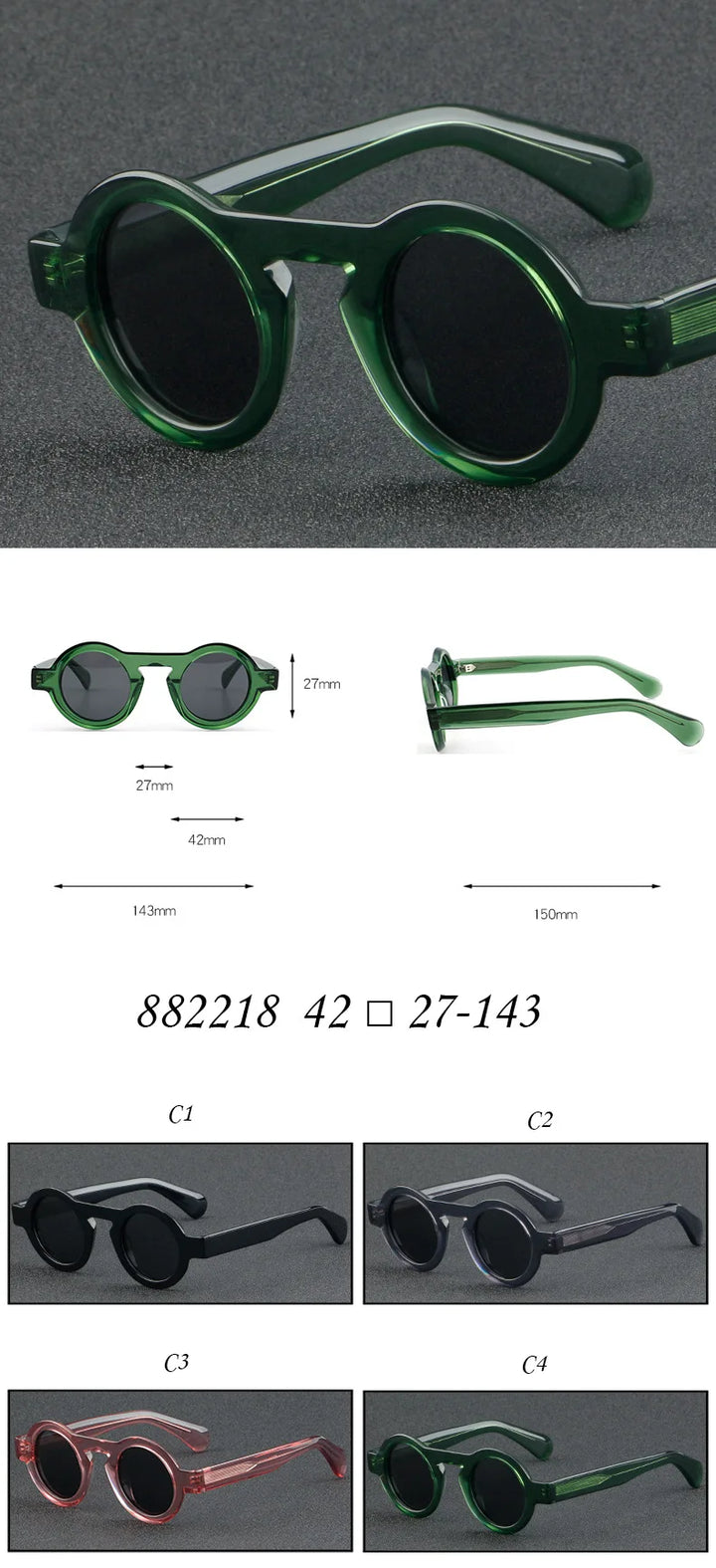 Nobler Unisex Full Rim Round Thick Acetate Polarized Sunglasses 8822 Sunglasses Nobler