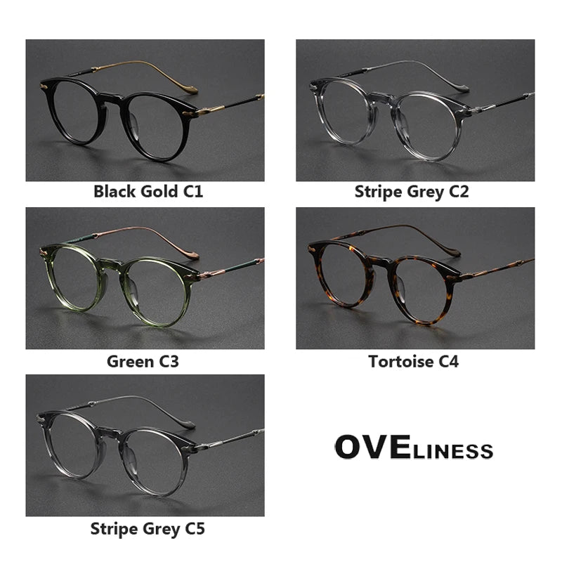 Oveliness Unisex Full Rim Round Acetate Titanium Eyeglasses 2056 Full Rim Oveliness