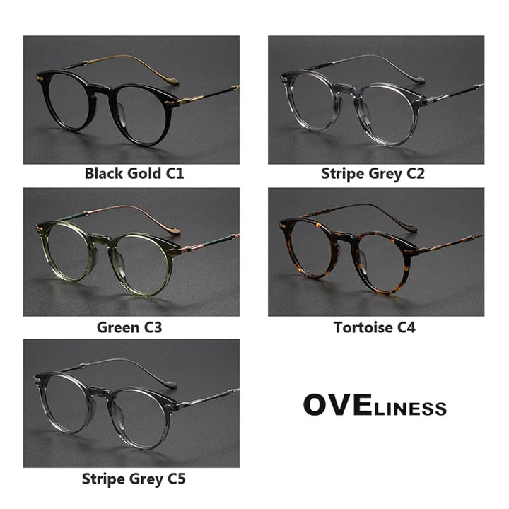 Oveliness Unisex Full Rim Round Acetate Titanium Eyeglasses 2056 Full Rim Oveliness