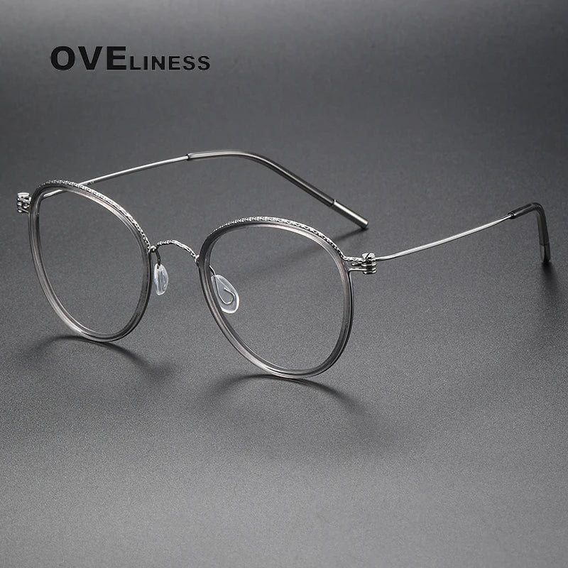Oveliness Unisex Full Rim Round Screwless Acetate Titanium Eyeglasses 80887 Full Rim Oveliness grey silver  